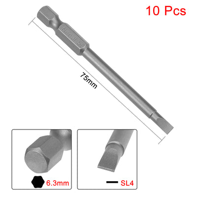 Harfington 10 Pcs 4mm Slotted Tip Magnetic Flat Head Screwdriver Bits, 1/4 Inch Hex Shank 3-inch Length S2 Power Tool