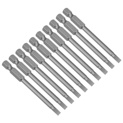 Harfington 10 Pcs 4mm Slotted Tip Magnetic Flat Head Screwdriver Bits, 1/4 Inch Hex Shank 3-inch Length S2 Power Tool