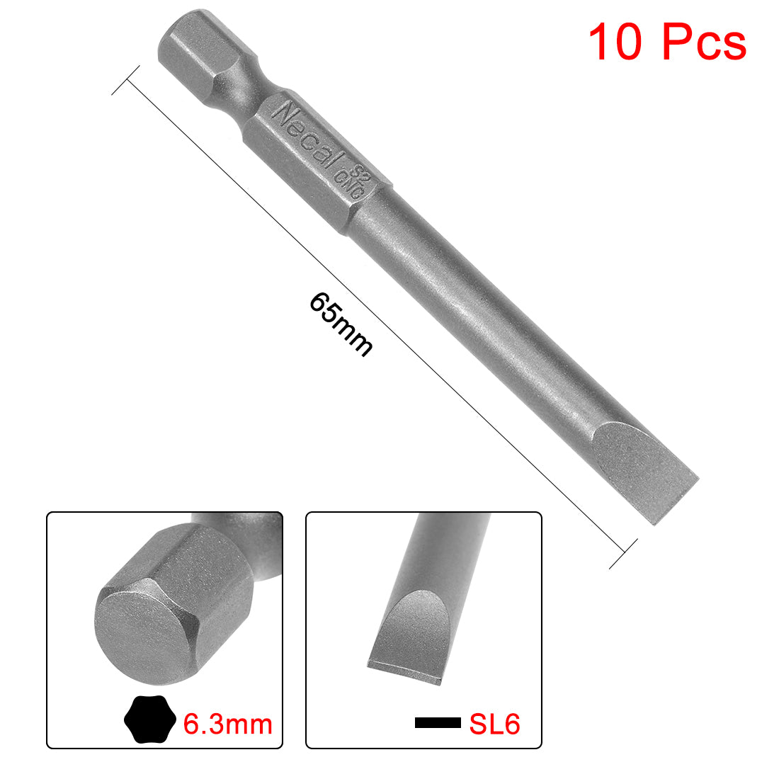 Harfington 10 Pcs 6mm Slotted Tip Magnetic Flat Head Screwdriver Bits, 1/4 Inch Hex Shank 2.5-inch Length S2 Power Tool