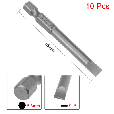 Harfington 10 Pcs 6mm Slotted Tip Magnetic Flat Head Screwdriver Bits, 1/4 Inch Hex Shank 2.5-inch Length S2 Power Tool