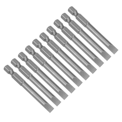 Harfington 10 Pcs 6mm Slotted Tip Magnetic Flat Head Screwdriver Bits, 1/4 Inch Hex Shank 2.5-inch Length S2 Power Tool