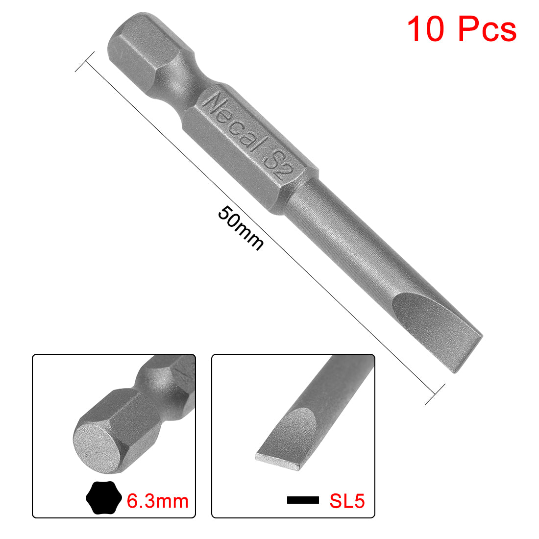 Harfington 10 Pcs 5mm Slotted Tip Magnetic Flat Head Screwdriver Bits, 1/4 Inch Hex Shank 2-inch Length S2 Power Tool