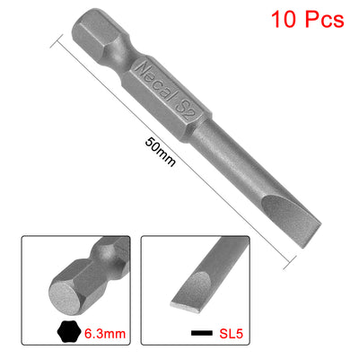 Harfington 10 Pcs 5mm Slotted Tip Magnetic Flat Head Screwdriver Bits, 1/4 Inch Hex Shank 2-inch Length S2 Power Tool