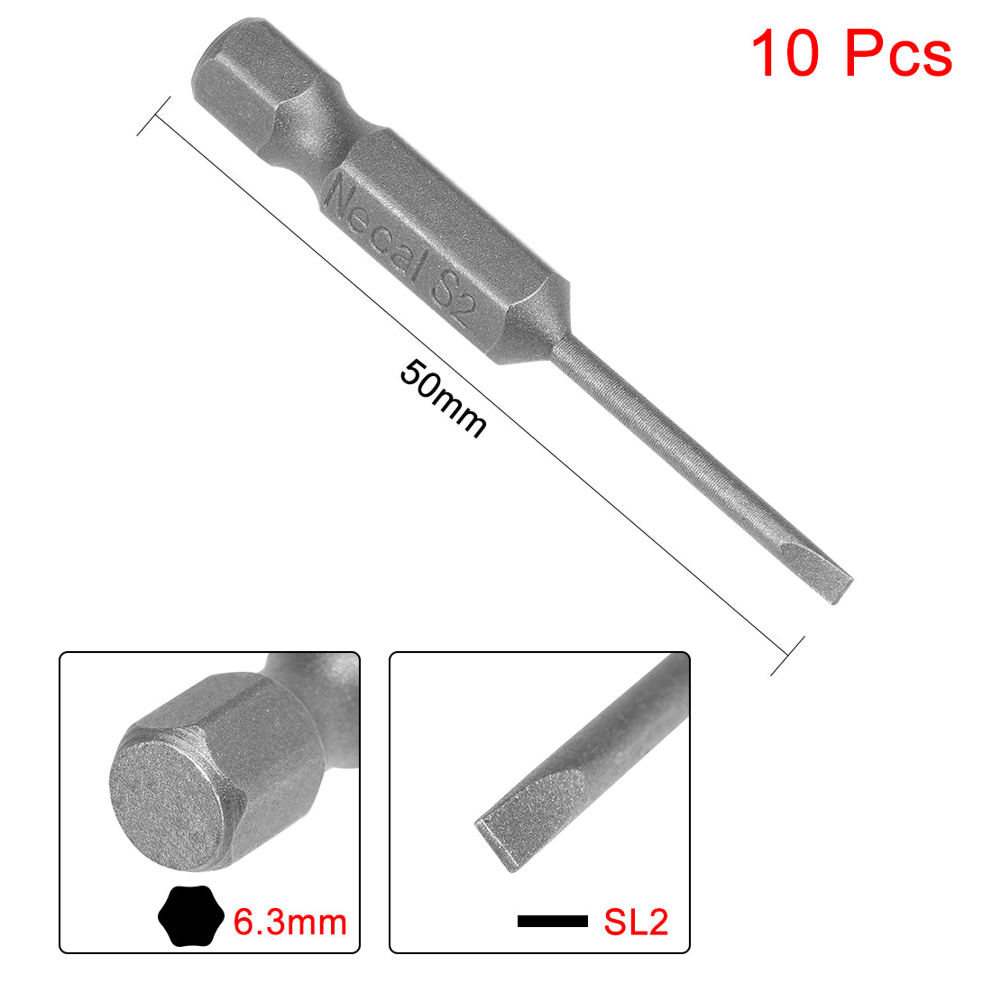 Harfington 10 Pcs 2mm Slotted Tip Magnetic Flat Head Screwdriver Bits, 1/4 Inch Hex Shank 2-inch Length S2 Power Tool