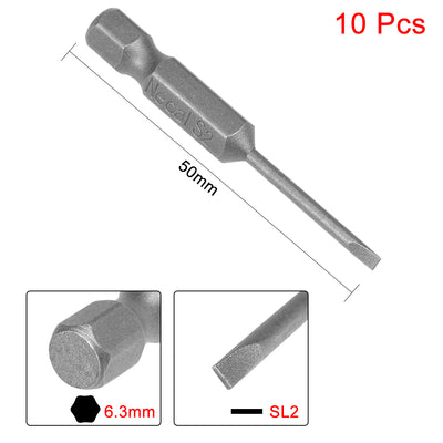 Harfington 10 Pcs 2mm Slotted Tip Magnetic Flat Head Screwdriver Bits, 1/4 Inch Hex Shank 2-inch Length S2 Power Tool