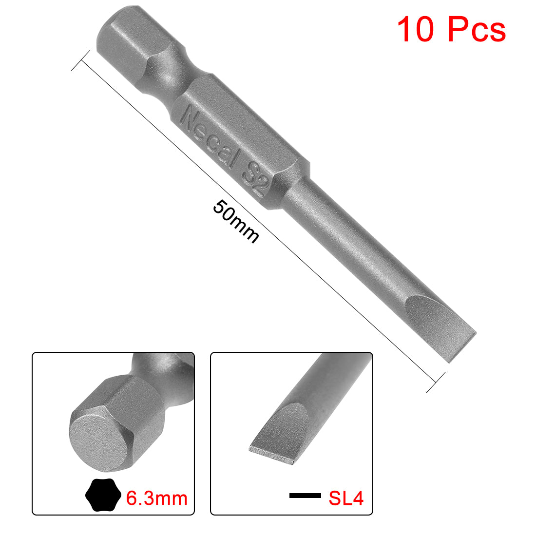 Harfington 10 Pcs 4mm Slotted Tip Magnetic Flat Head Screwdriver Bits, 1/4 Inch Hex Shank 2-inch Length S2 Power Tool (Sandblasting)