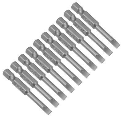 Harfington 10 Pcs 4mm Slotted Tip Magnetic Flat Head Screwdriver Bits, 1/4 Inch Hex Shank 2-inch Length S2 Power Tool (Sandblasting)