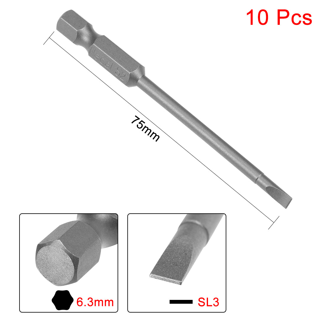 Harfington 10 Pcs 3mm Slotted Tip Magnetic Flat Head Screwdriver Bits, 1/4 Inch Hex Shank 3-inch Length S2 Power Tool