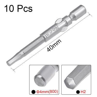 Harfington 10 Pcs 40mm Long 4mm Dia Round Shank H2 Magnetic Hex Screwdriver Bits S2 High Alloy Steel