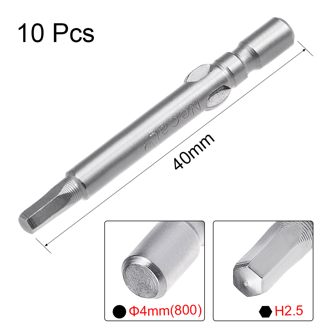 Harfington 10 Pcs 40mm Long 4mm Dia Round Shank H2.5 Magnetic Hex Screwdriver Bits S2 High Alloy Steel