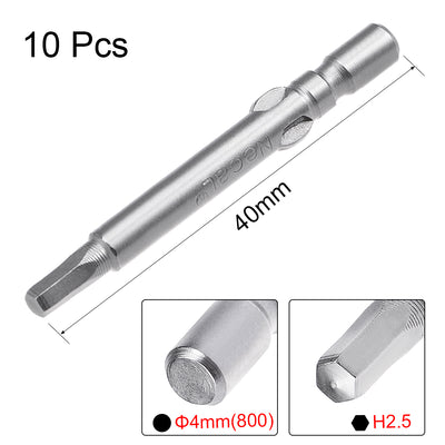 Harfington 10 Pcs 40mm Long 4mm Dia Round Shank H2.5 Magnetic Hex Screwdriver Bits S2 High Alloy Steel