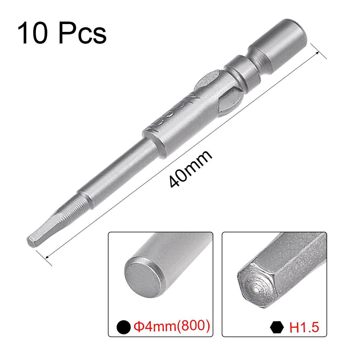 Harfington 10 Pcs 40mm Long 4mm Dia Round Shank H1.5 Magnetic Hex Screwdriver Bits S2 High Alloy Steel