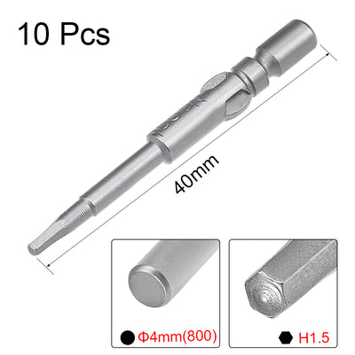 Harfington 10 Pcs 40mm Long 4mm Dia Round Shank H1.5 Magnetic Hex Screwdriver Bits S2 High Alloy Steel