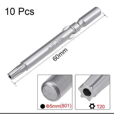 Harfington 10Pcs 60mm Long 5mm Dia Round Shank Magnetic Torx Security Screwdriver Bits S2 High Alloy Steel