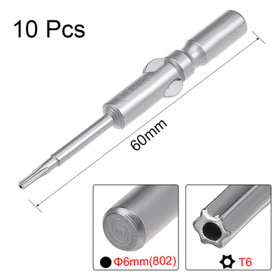 Harfington 10Pcs 60mm Long 6mm Dia Round Shank Magnetic Torx Security Screwdriver Bits S2 High Alloy Steel