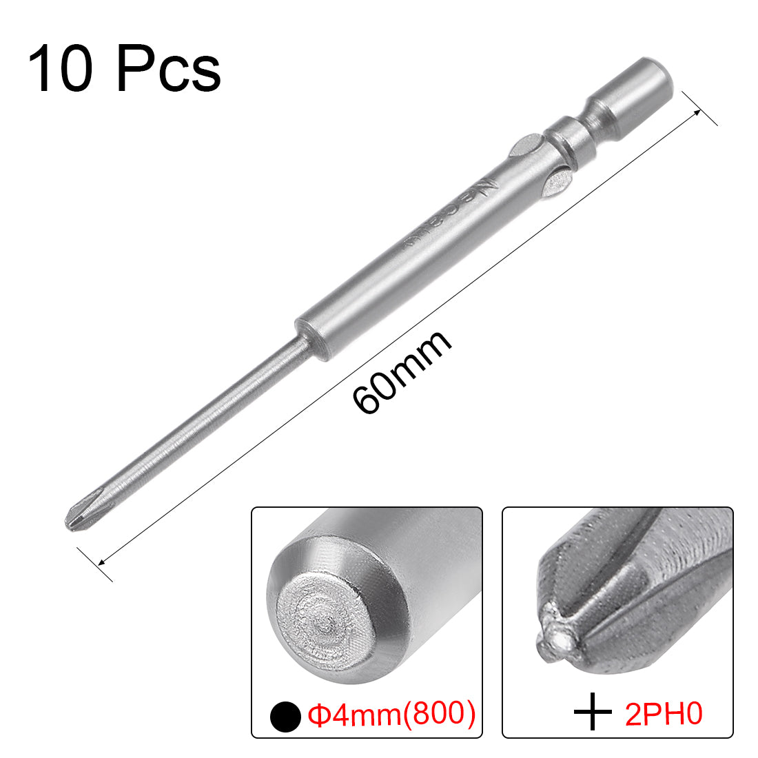 Harfington 10 Pcs 4mm Round Shank 60mm Length 2mm PH0 Phillips Magnetic Screwdriver Bits