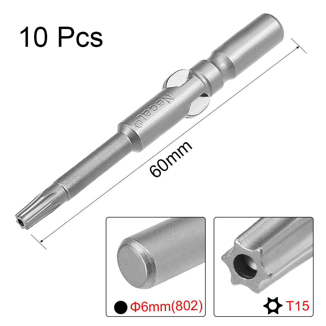 Harfington 10Pcs 60mm Long 6mm Dia Round Shank Magnetic Torx Security Screwdriver Bits S2 High Alloy Steel