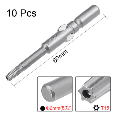 Harfington 10Pcs 60mm Long 6mm Dia Round Shank Magnetic Torx Security Screwdriver Bits S2 High Alloy Steel