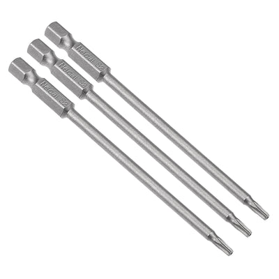 Harfington 3 Pcs 1/4" Hex Shank T10 Magnetic Security Torx Screwdriver Bits 100mm Length