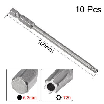 Harfington 10 Pcs 1/4" Hex Shank T20 Magnetic Security Torx Screwdriver Bits 100mm Length