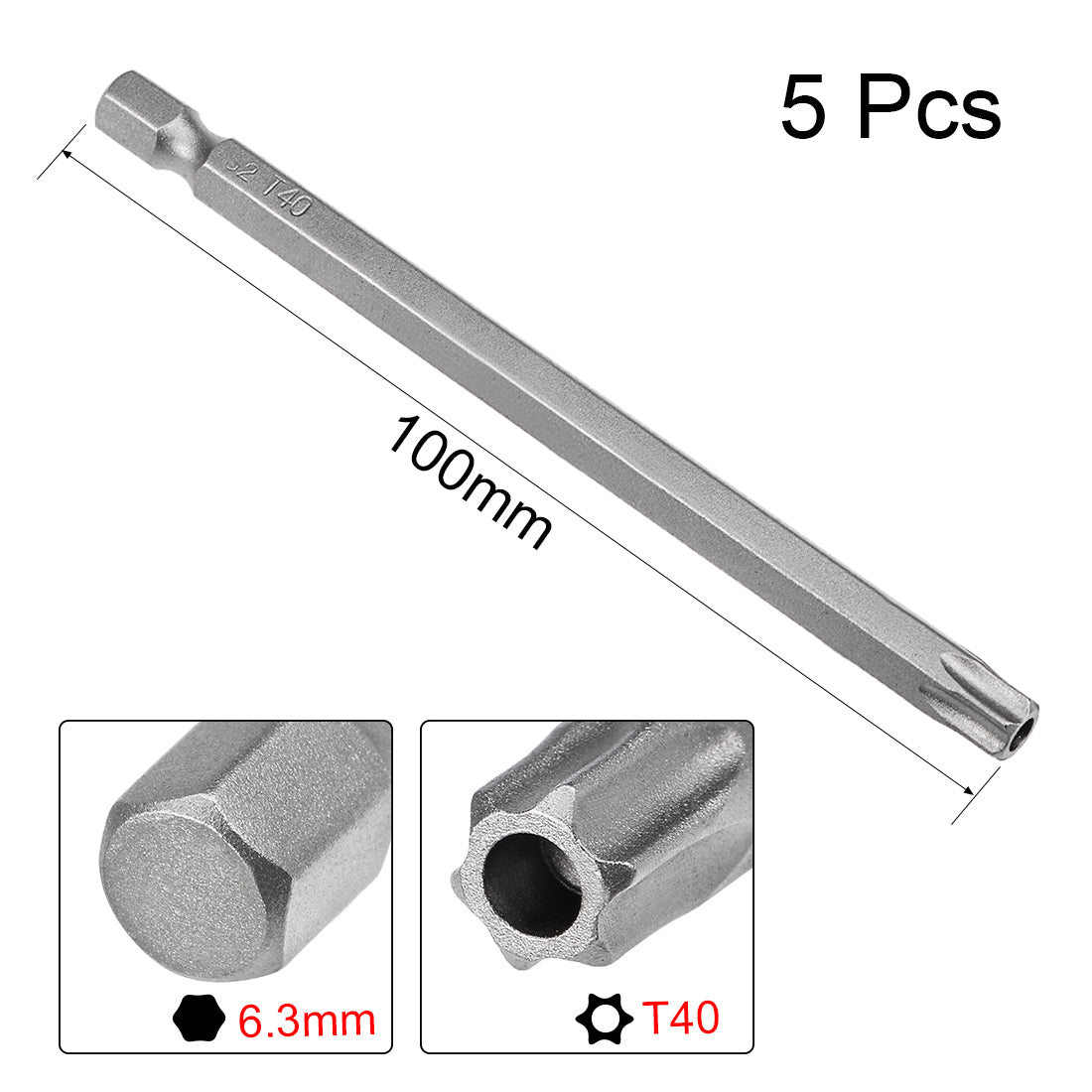 Harfington 5 Pcs 1/4" Hex Shank T40 Magnetic Security Torx Screwdriver Bits 100mm Length
