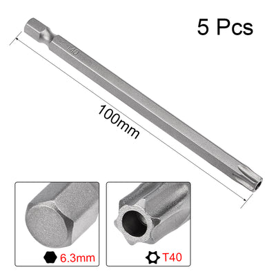 Harfington 5 Pcs 1/4" Hex Shank T40 Magnetic Security Torx Screwdriver Bits 100mm Length