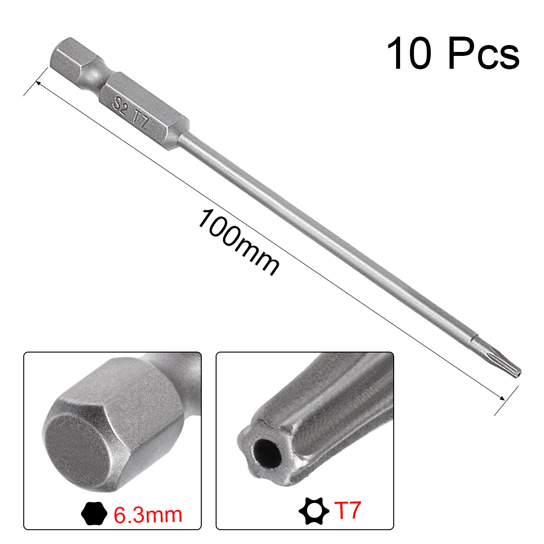 Harfington 10 Pcs 1/4" Hex Shank T7 Magnetic Security Torx Screwdriver Bits 100mm Length