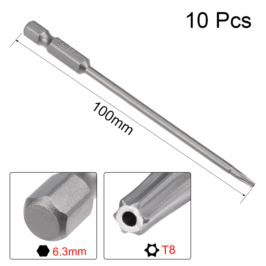 Harfington 10 Pcs 1/4" Hex Shank T8 Magnetic Security Torx Screwdriver Bits 100mm Length