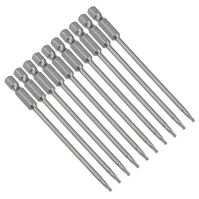 Harfington 10 Pcs 1/4" Hex Shank T8 Magnetic Security Torx Screwdriver Bits 100mm Length
