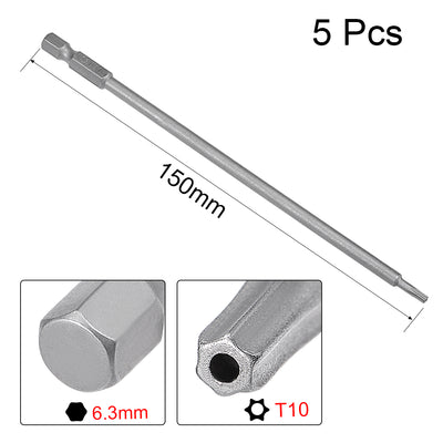 Harfington 5 Pcs 1/4" Hex Shank T10 Magnetic Security Torx Screwdriver Bits 150mm Length