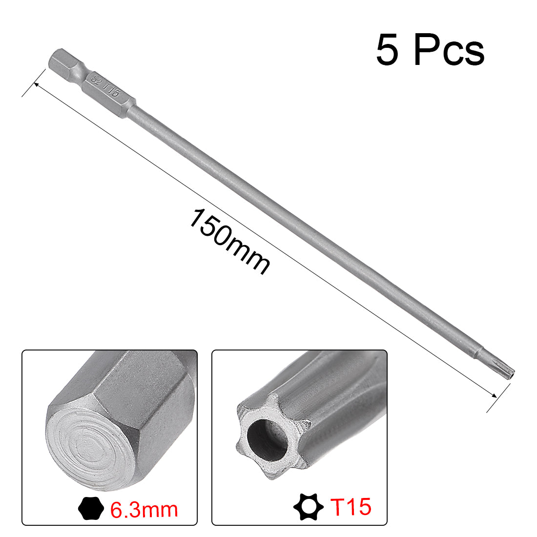 Harfington 5 Pcs 1/4" Hex Shank T15 Magnetic Security Torx Screwdriver Bits 150mm Length