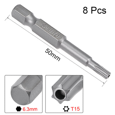 Harfington 8 Pcs 1/4" Hex Shank T15 Magnetic Security Torx Screwdriver Bits 50mm Length