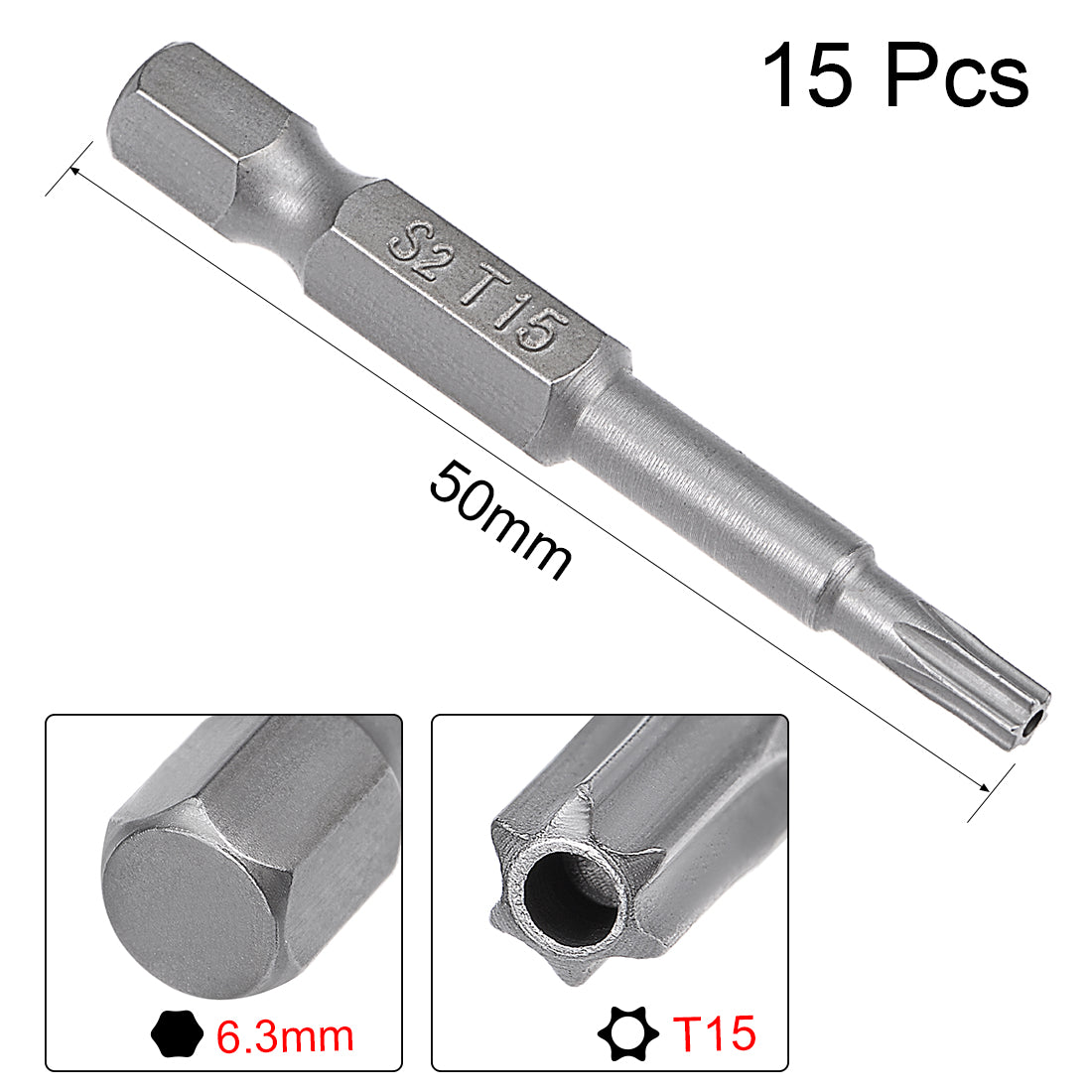 Harfington 15 Pcs 1/4" Hex Shank T15 Magnetic Security Torx Screwdriver Bits 50mm Length
