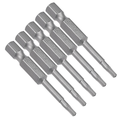 Harfington 5 Pcs 1/4" Hex Shank T8 Magnetic Security Torx Screwdriver Bits 50mm Length