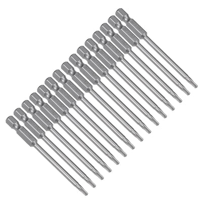 Harfington 15 Pcs 1/4" Hex Shank T10 Magnetic Security Torx Screwdriver Bits 75mm Length