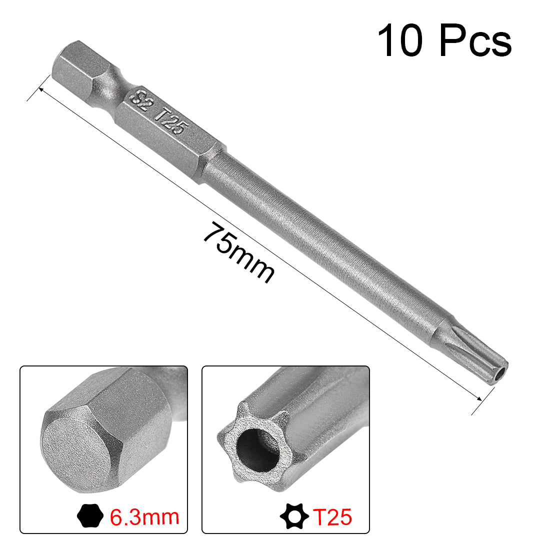 Harfington 10 Pcs 1/4" Hex Shank T25 Magnetic Security Torx Screwdriver Bits 75mm Length