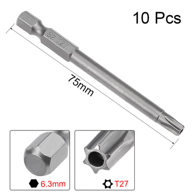 Harfington 10 Pcs 1/4" Hex Shank T27 Magnetic Security Torx Screwdriver Bits 75mm Length
