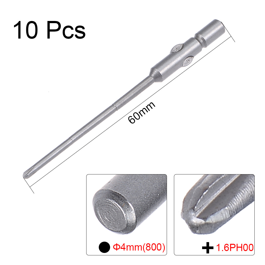 Harfington 10 Pcs 4mm Shank 60mm Length 1.6mm Phillips PH00 Magnetic S2 Screwdriver Bits