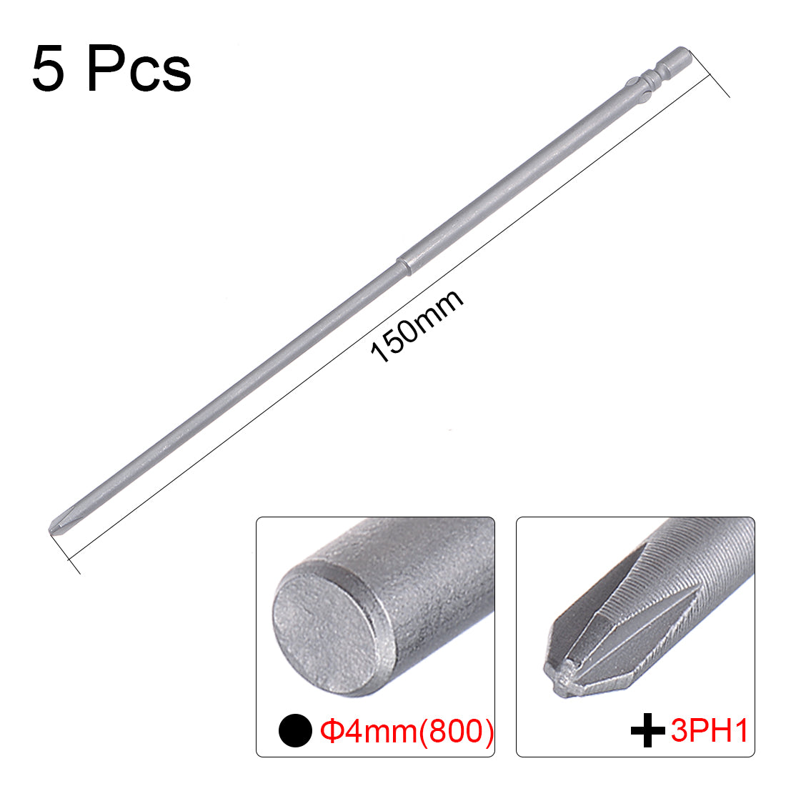 Harfington 5 Pcs 4mm Round Shank 150mm Length 3mm Phillips PH1 Magnetic S2 Screwdriver Bits