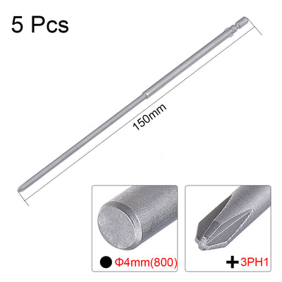 Harfington 5 Pcs 4mm Round Shank 150mm Length 3mm Phillips PH1 Magnetic S2 Screwdriver Bits