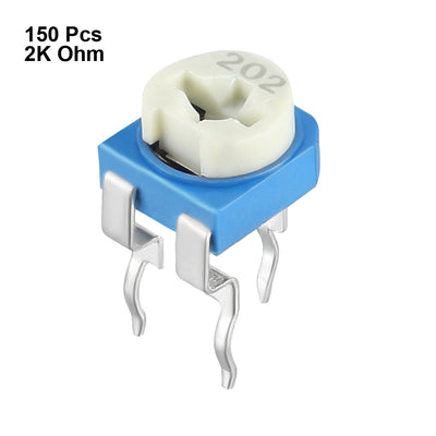 Harfington 150 Pcs  2K Ohm Variable Resistors Top Adjustable Horizontal Cermet Potentiometer