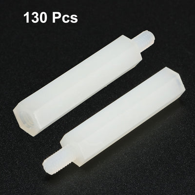 Harfington 130pcs M3 25+6mm Male Thread Nylon Hex Standoff Spacer Screws PCB Pillar