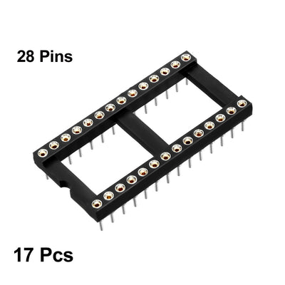 Harfington 17pcs 2.54mm Pitch 15.24mm Row Pitch2 Row 28 Round Pins Soldering DIP IC Chip Socket Adaptor