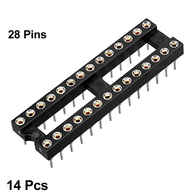 Harfington 14pcs 2.54mm Pitch 7.62mm Row Pitch 2 Row 28 Round Pins Soldering DIP IC Chip Socket Adaptor