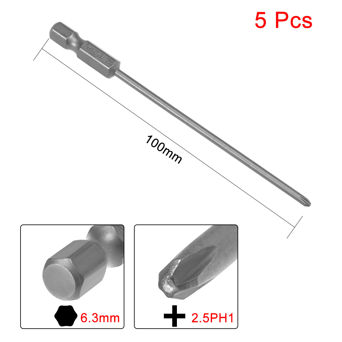 Harfington 5 Pcs 1/4 Shank 100mm Length 2.5mm Phillips PH1 Magnetic S2 Screwdriver Bits