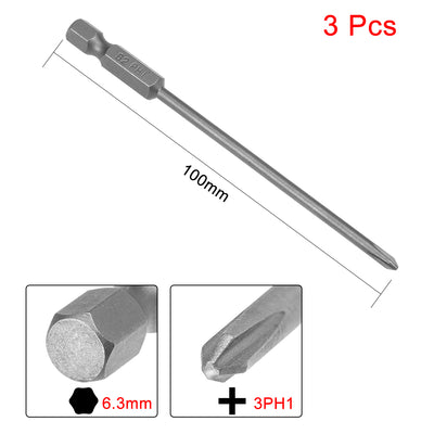 Harfington 3 Pcs 3mm PH1 Magnetic Phillips Screwdriver Bits, 1/4 Inch Hex Shank 3.94-inch Length S2 Power Tool