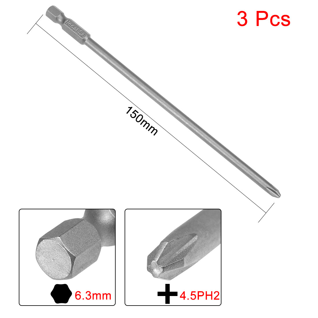 Harfington 3 Pcs 1/4 Shank 150mm Length 4.5mm Phillips PH2 Magnetic S2 Screwdriver Bits