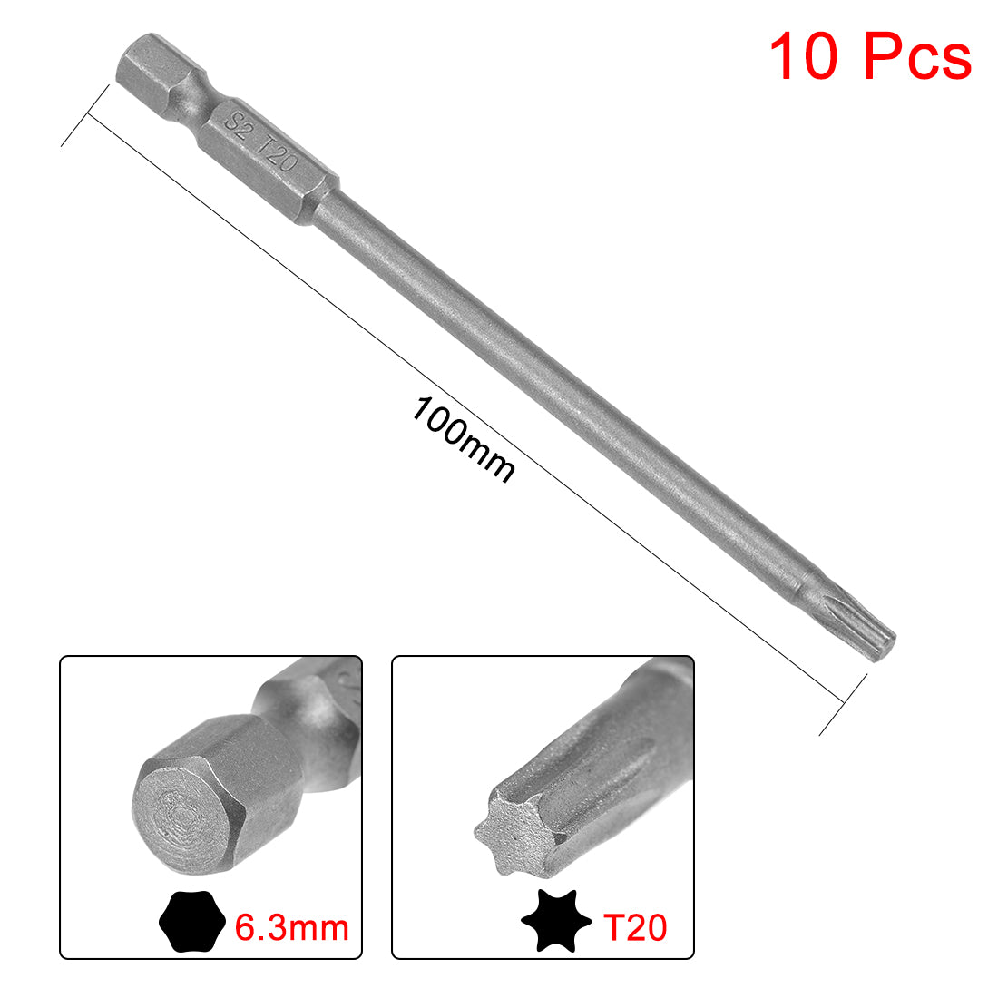 Harfington 10pcs 100mm Long 1/4" Hex Shank T20 Magnetic Torx Head Screwdriver Bits S2 High Alloy Steel