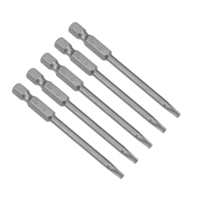 Harfington 5pcs 75mm Long 1/4" Hex Shank T15 Magnetic Torx Head Screwdriver Bits S2 High Alloy Steel