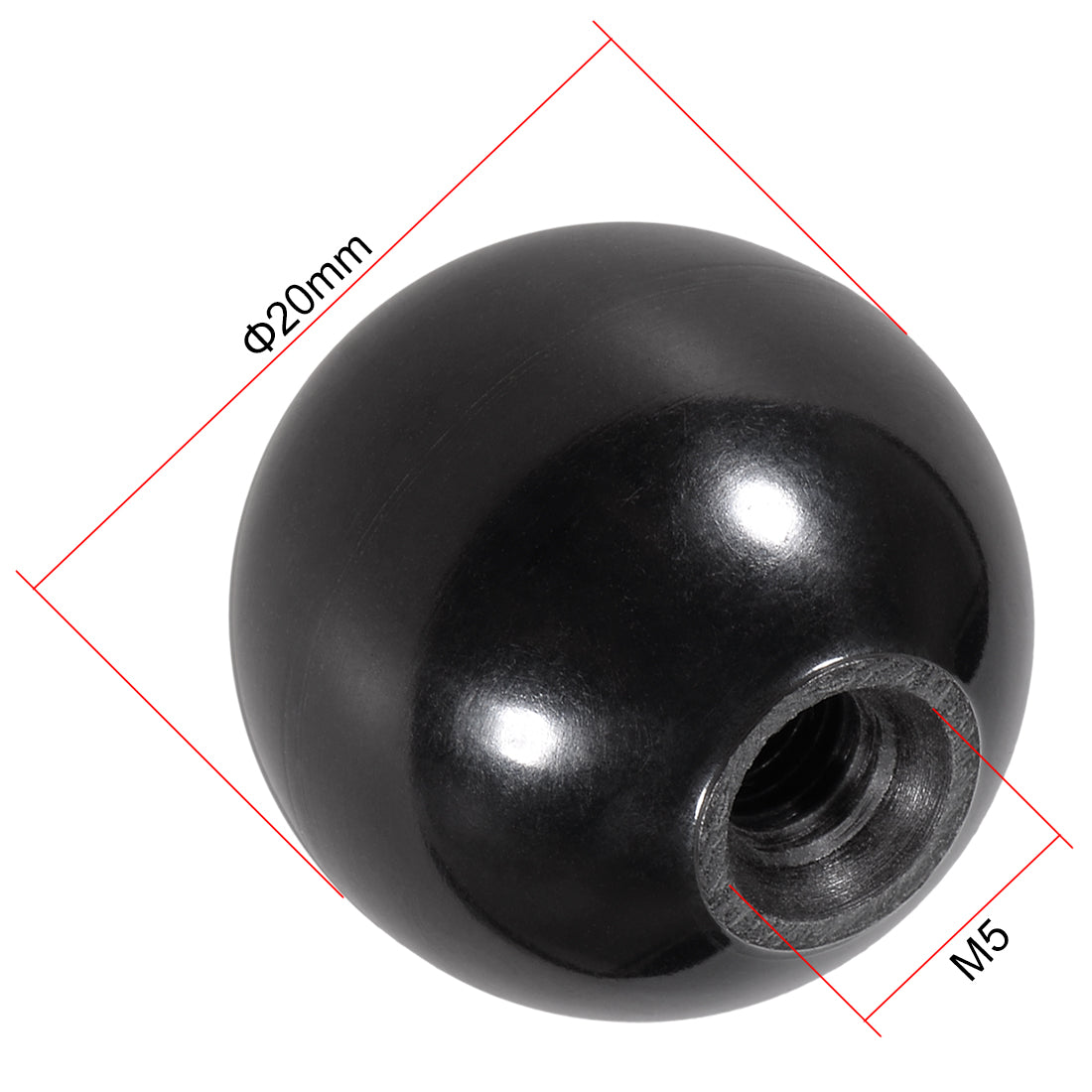 Harfington 30 Pcs Thermoset Ball Knob Female Thread Machine Handle Smooth Rim Black